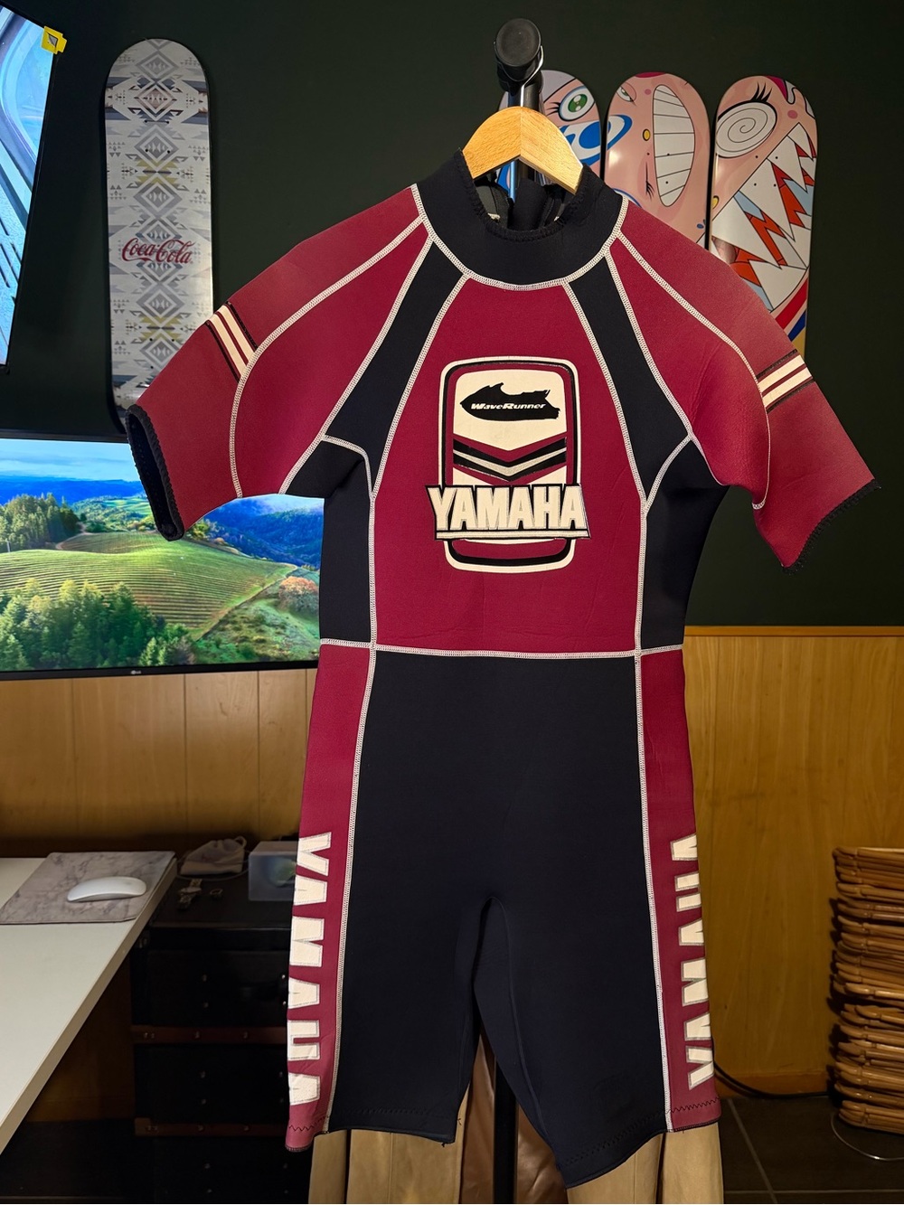 Yamaha WaveRunner Wetsuit Shorty 2mm Burgundy & Black VTG Neoprene Jet Ski